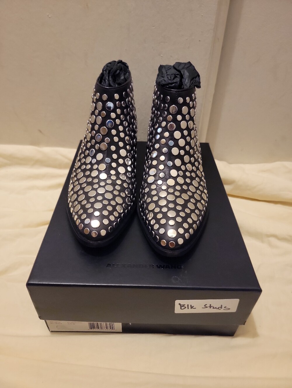 Alexander Wang Black Leather Ankle Booties with Silver Studs Size EU 38/ US 8
